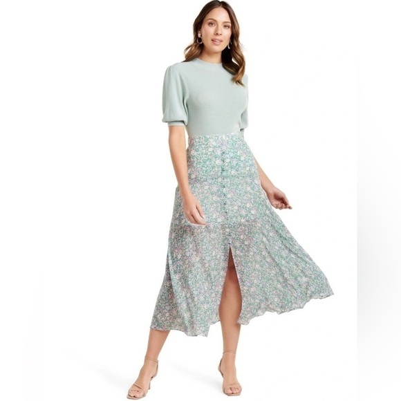 Forever new Bronte Button Front Midi Skirt meadow ditsy Size 8 - Picture 2 of 9